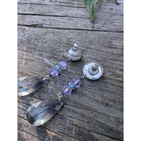 Vintage Sterling Amethyst Purple Swarovski Crystal Earrings, Purple Earrings - Picture 6 of 10
